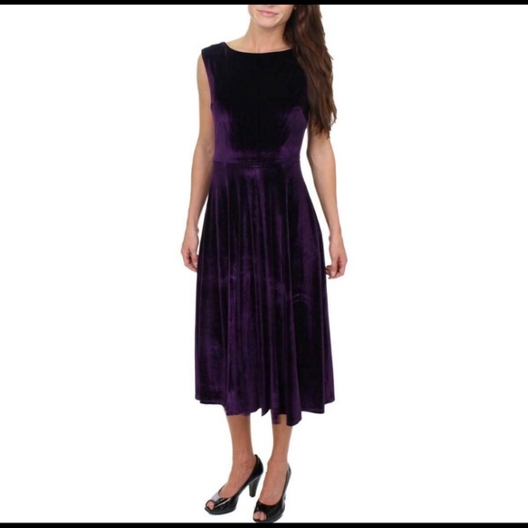 purple velvet midi dress